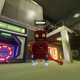 Bug 22, a red robot, floats in the middle of a room, next to the door to Legacy Systems.